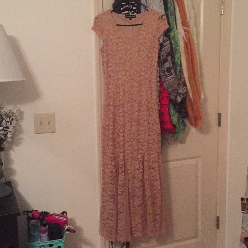 Rose Gold Dusty Pink Lace Petite Formal Dress